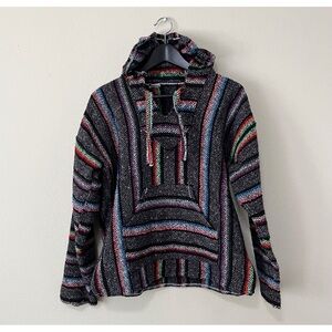 Handmade Mexican Baja Colorful Pullover Hoodie Sweater